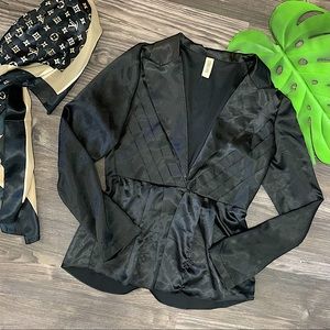 EUC Starling satin long sleeve black vneck blouse